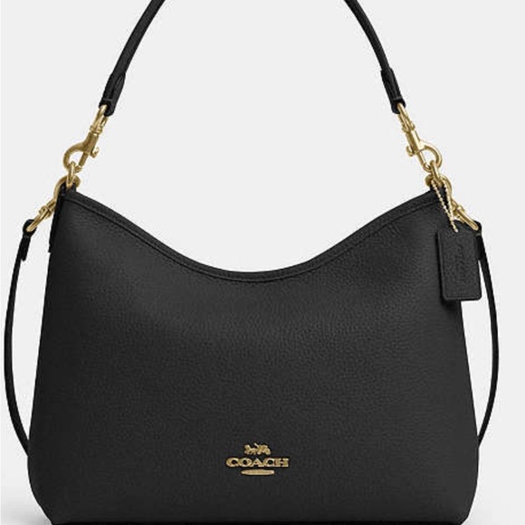 Coach Handbags - NWT Coach Lux Pebbled Laurel Black Leather Shoulder Hobo with Gold Hardware